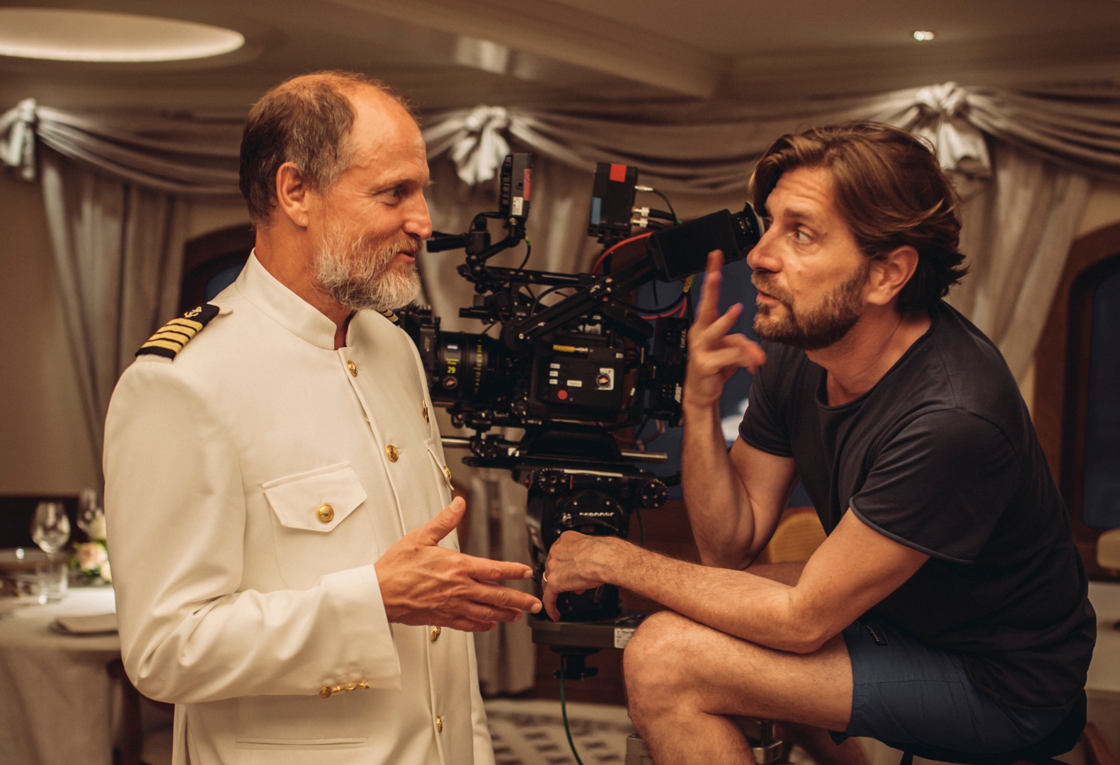 Woody Harrelson and Ruben Östlund on the set of Triangle of Sadness